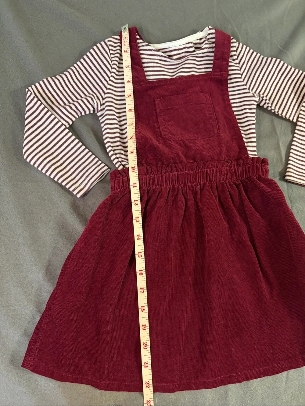 Cat n Jack Burgundy Corduroy Pinafore Dress H&M White & Burgundy Striped Top